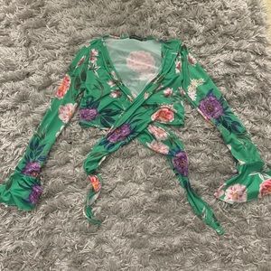 Floral tie front crop top